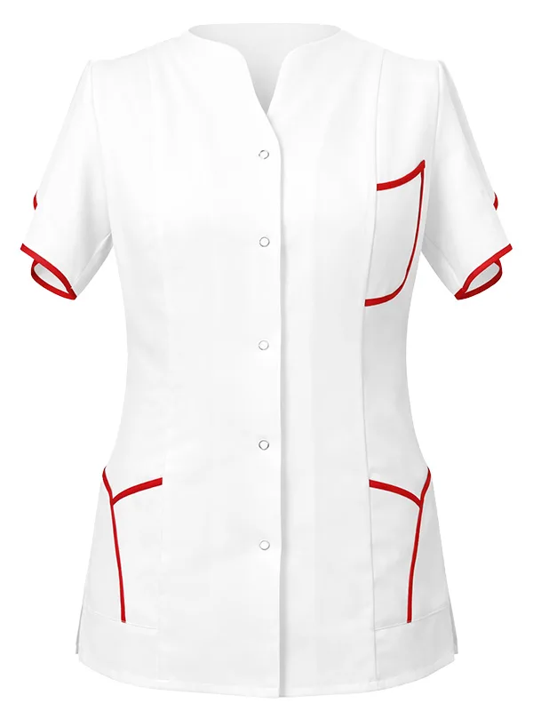 Fartuszek damski biały z czerwonymi wstawkami